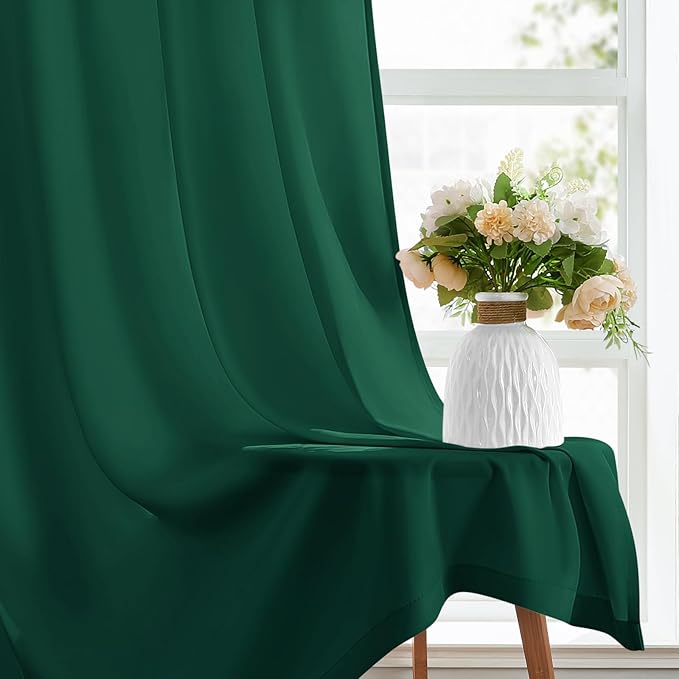 HOMEIDEAS Christmas Non-See-Through Hunter Green Privacy Sheer Curtains, 30 X 36 Inches Long 2 Panels Sheer Curtains Light Filtering Window Drapes for Bedroom Living Room
