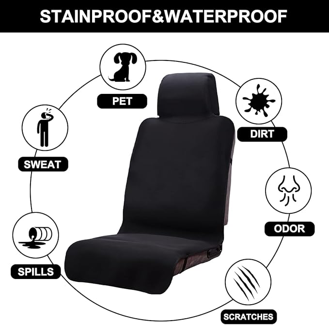 Waterproof Seat Cover, Upgraded Sweat Carseat Protector, Perfect for Universal Anti-Slip Car Truck SUV Seat, Ideal for Surfing Yoga Gym Workout, Black