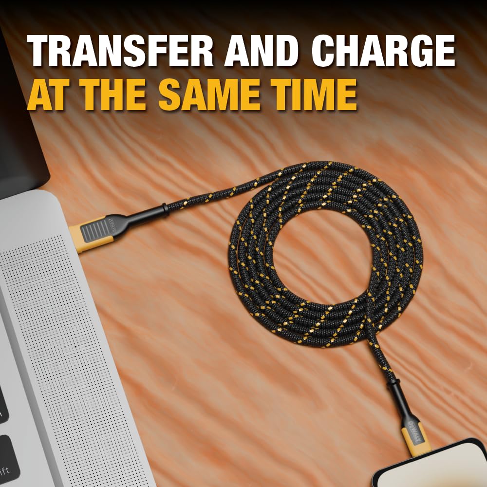 DEWALT Heavy Duty Lightning to USB A Cable — Reinforced Braided Cable for Lightning — Charger Cord Compatible with iPhone — Apple Compatible Charging Cable… (USB A to Lightning, 4FT)