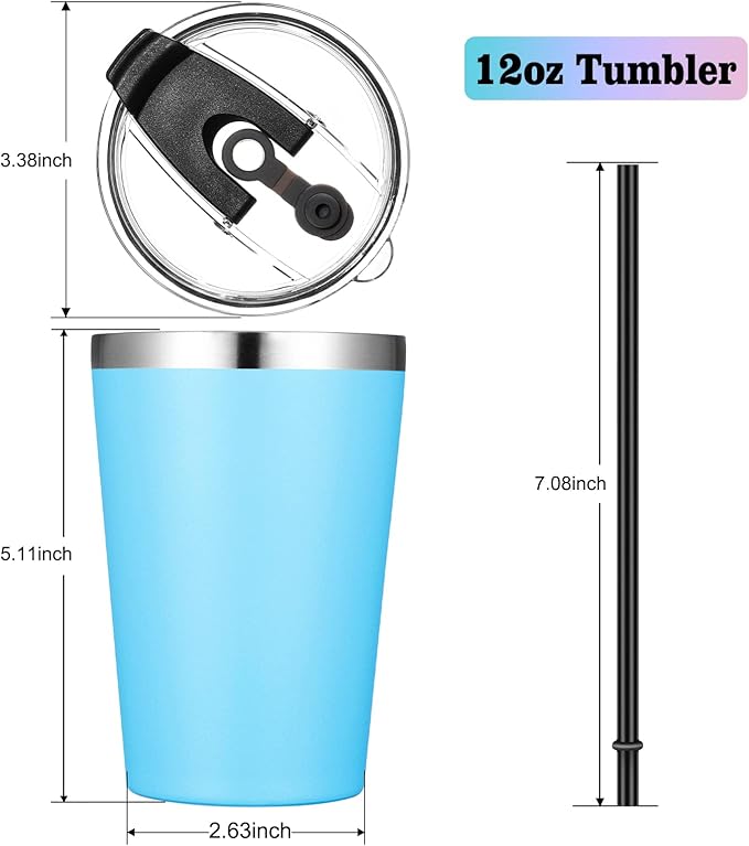 VEGOND 12oz Tumbler Stainless Steel Tumbler bulk Vacuum Insulated Double Wall Travel Tumbler with Lid and Straw Reusable Tumbler, Sky blue 12 Pack