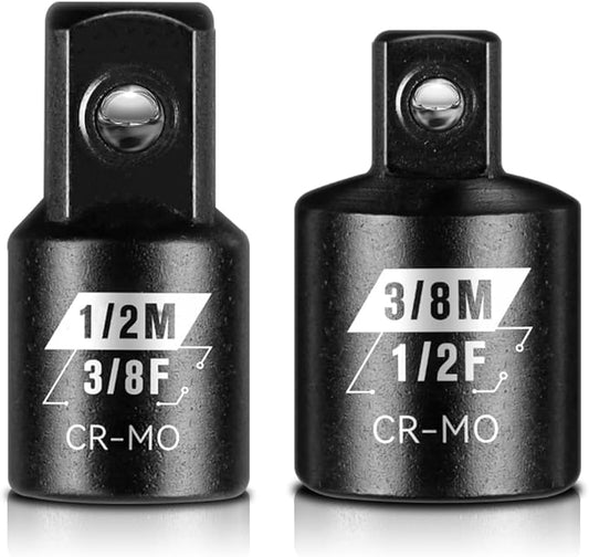 BLACKROBOT 2PCS Impact Socket Adapter and Reducer Set, 3/8" to 1/2" & 1/2" to 3/8" Socket Adapter Set, SAE Drive Cr-Mo Steel Exceeds ANSI Standards, Square Drive Adapter for Impact Driver Wrench