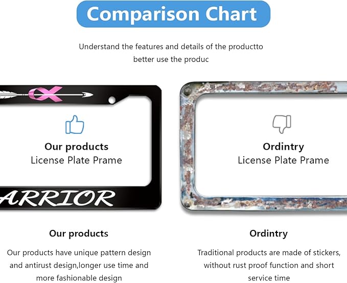 Breast Cancer Awareness Warrior License Plate Frame Pink Ribbon for Car Decorative Parts Stainless Steel License Plate for Standard Us Canada License Plate Holder 12x6 Inch