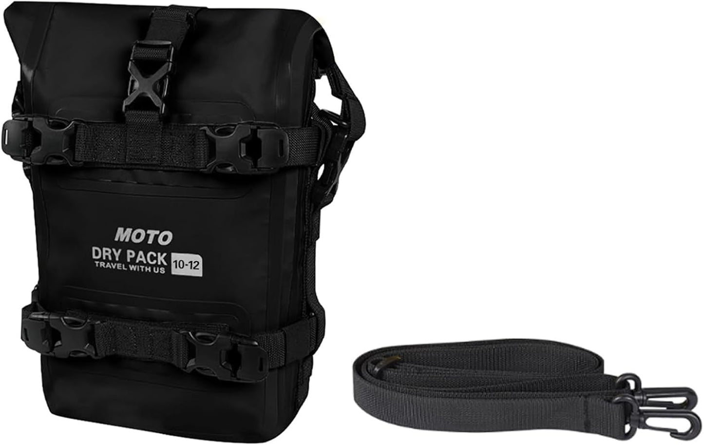 Motorcycle Tail Bag Front Bumper Bag, 12L Roll-top Waterproof Motor Saddle Panniers Luggage Bags for Motorcy-Black(12L)