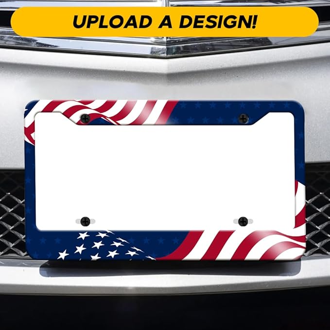 VulgrCo Custom License Plate Frame for Car Truck SUV Vehicle - 12 1/4 x 6 3/8 Inch - Universal Fit Personalized Text Number Customizable UV Print Image Photo Logo Plate Auto Accessory (Black)