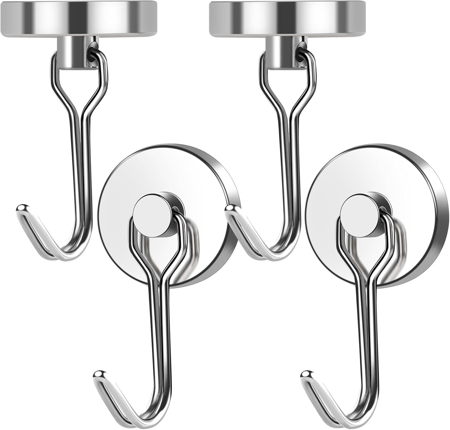 MIKEDE Magnetic Hooks, 70LB+ Swivel Swing Strong Magnetic Hooks Heavy Duty,Neodymium Cruise Hooks Magnets for Hanging, Home, Workplace, Metal Door, Office and Garage - Pack of 4