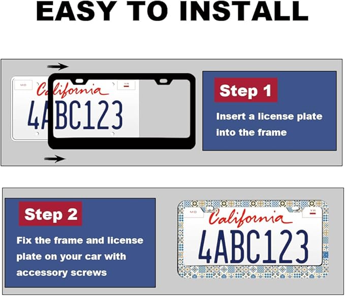 1pcs Vintage European Mediterranean Style Blue and White License Plate Frame for Women, Spanish Style car Decorative tag Frames Girly,Italian Mediterranean License Plate Cover Holder with Keychain tag