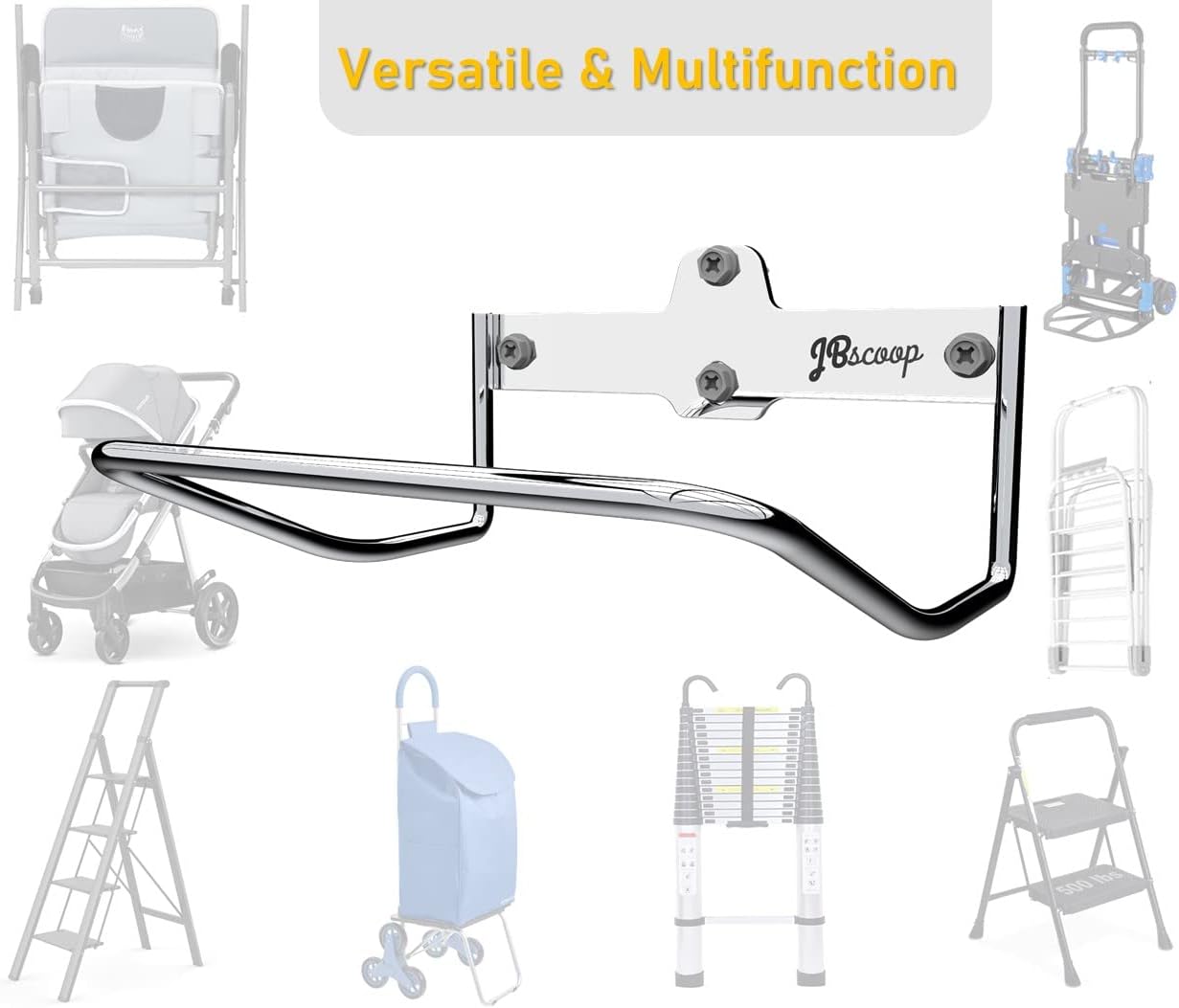 JBscoop Ladder Hanger for Garage Wall, Ladder Storage Strollers and Folding Chair, Heavy Duty Lader Holder Rust Proof SS304