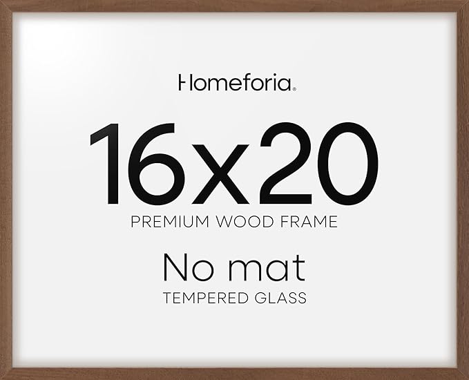 Homeforia 16x20 Diploma Brown Frame, High End Dark Oak 20x16 Certificate Wood Frame with Mat 14x17, 16 x 20 Walnut Wooden Graduation Degree Frame Matted to 14 by 17, Tempered Glass, Wall Kit, Set of 1