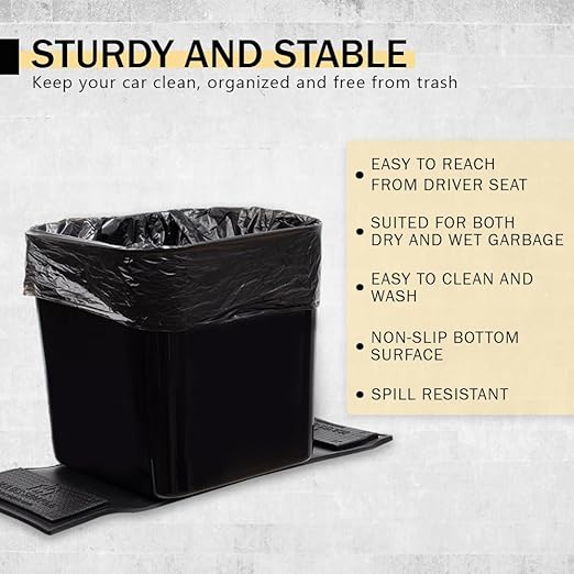 Car Trash Can ??Leakproof 1.4 Gallon Compact Garbage Bin with Stability Flap & Anti-Slip Base | Portable Trash Holder for Cars, Trucks, SUVs, Minivans ??Includes Trash Bags (Black, Large)