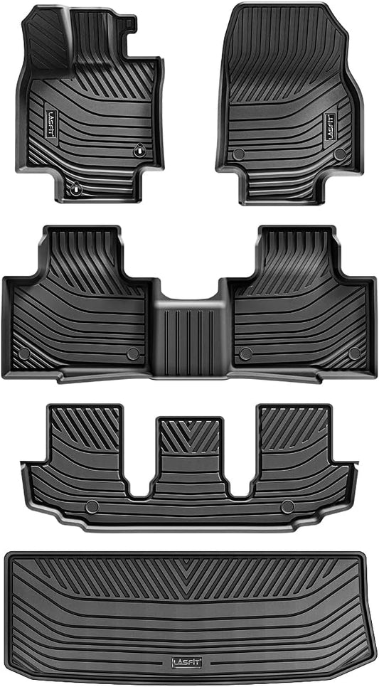 LASFIT Floor Mats&Trunk Mats for Toyota Highlander 8 Seats 2020-2025 (Not for Hybrid), All Weather TPE Floor Liner & Cargo mats for Highlander，Front&Rear 4 Rows mats.