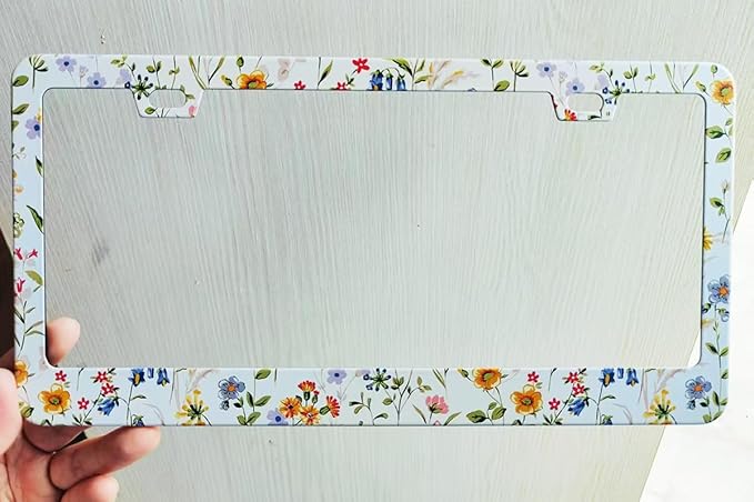 2pcs Wild Flowers Floral License Plate Frame for Women,White Nature Plant car Decorative tag Frames Girly,White Floral License Plate Cover Holder for Vehicle with Double Sided car Keychain tag