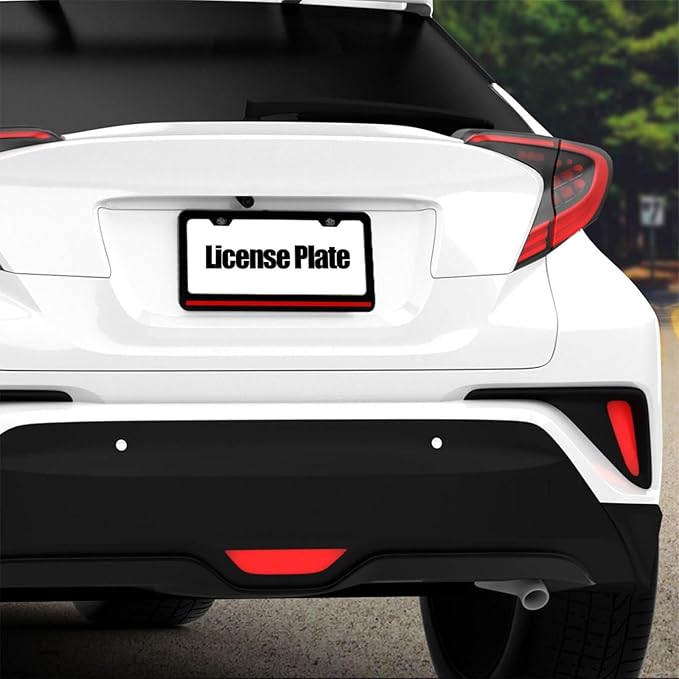 Thin Red Line License Plate Frame - 1 Pack Personalized Firefighters License Plate Holder Aluminum Metal Black Red Line Car Tag Cover with 2 Holes Decoration for US Vehicles Standard Women Men