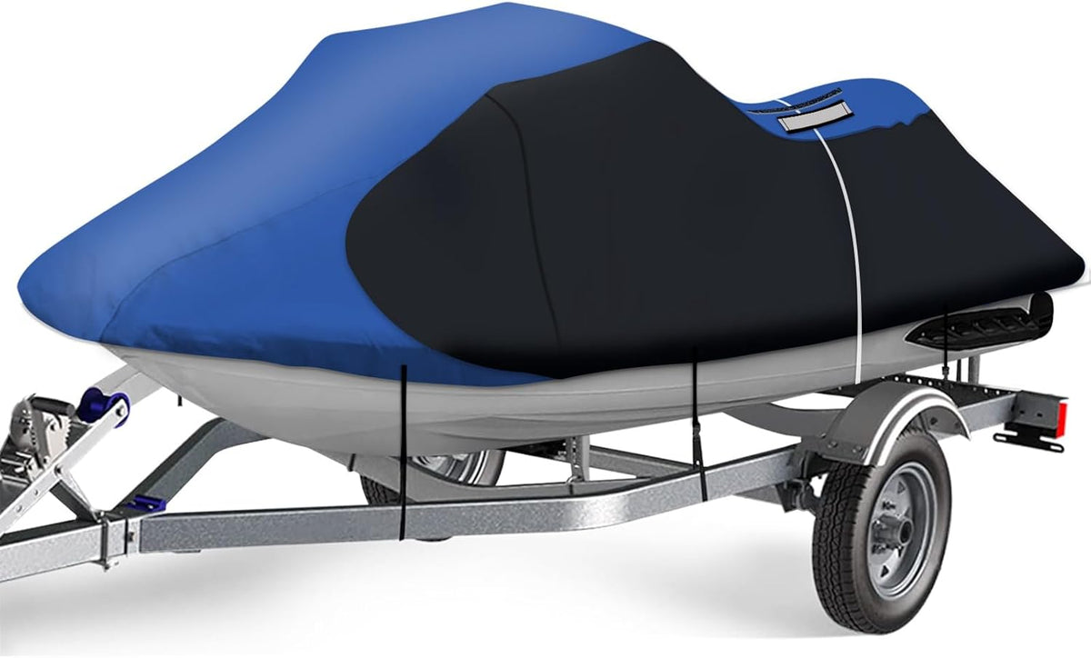 iCOVER Personal Watercraft Cover- Water Proof Heavy Duty Trailerable Jet Ski Covers for Seadoo Kawasaki Yamaha Wave Runner, Fits PWC Models Up to 125in Long