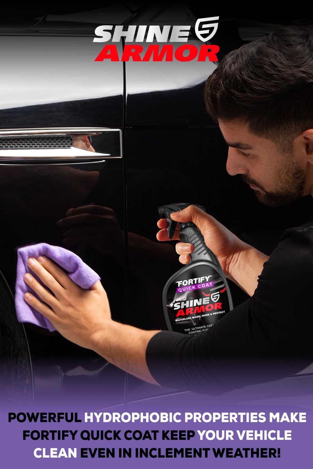 SHINE ARMOR Ceramic Coating Fortify Quick Coat Car Wax Polish Spray Waterless Wash & Wax Hydrophobic Top Coat Polish & Polymer Paint Sealant Detail Protection (24 Fl Oz)