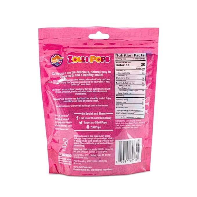 Zollipops Clean Teeth Lollipops AntiCavity Sugar Free Candy for a Healthy Smile Great for Kids Diabetics and Keto Diet Strawberry 3.1oz