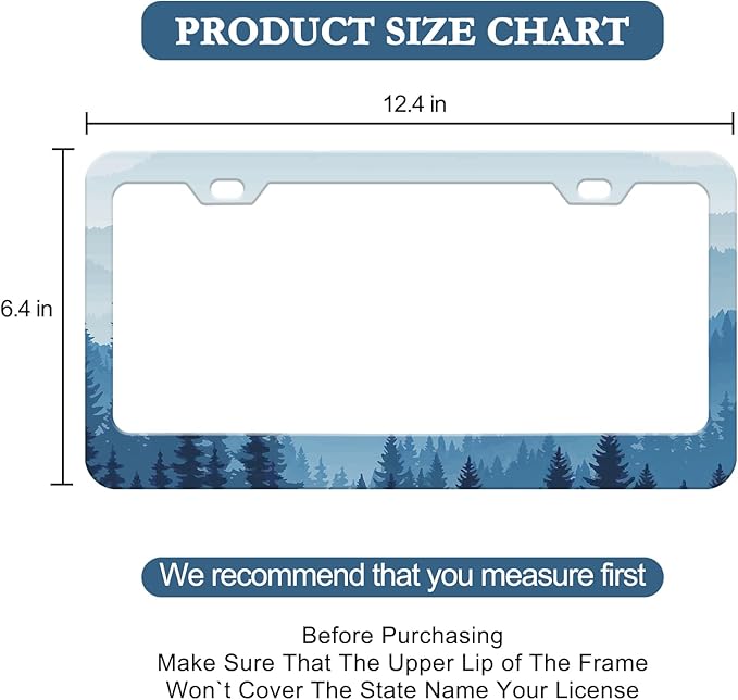 Mountains Forest License Plate Frame - 2 PCS Mountain Tree Aluminum Metal License Plate Frames Holder Covers, Rust-Proof Waterproof Car Decorative Tag Frames for Standard Us 12x6 Inch