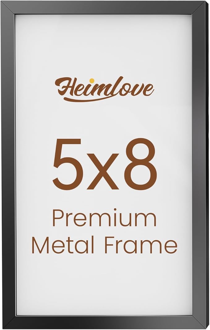 Heimlove 5x8 Metal Picture Frame,Black Aluminum Photo Frames-Real Tempered Glass,Tabletop Display,Mounting Horizontally or Vertically Decor for Wall-1Pack