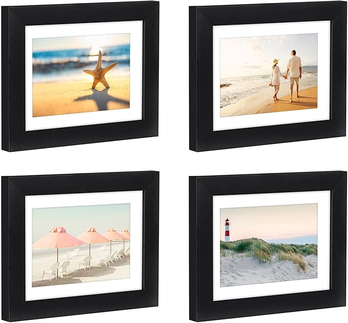 Americanflat 5x7 Picture Frame with Shatter-Resistant Glass - Set of 4 - Use as 4x6 Frame with Mat or Display 5x7 Photo Without Mat - Signature Collection - Picture Frames for Tabletop or Wall - Black