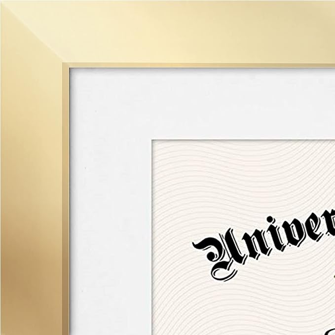 Americanflat 11x14 Gold Diploma Frame - Displays 8.5x11 Diplomas with Mat or 11x14 Inch Without Mat - Shatter-Resistant Glass. Hanging Hardware Included! (2 Pack)