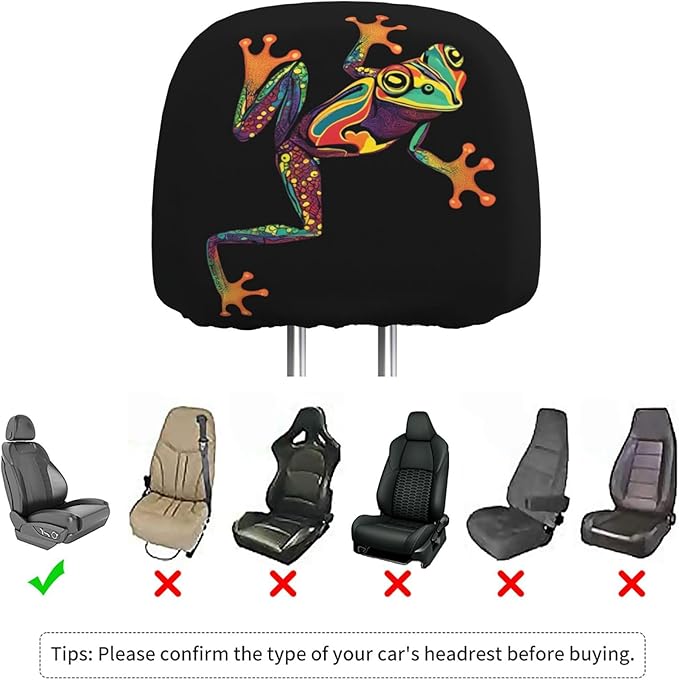 Dujiea 2 Pack Boho Frog Car Headrest Covers, Universal Soft Car Seat Head Rest Protector, Vehicle Accessories Fabric Headrest Cover for Cars, Vans, Trucks