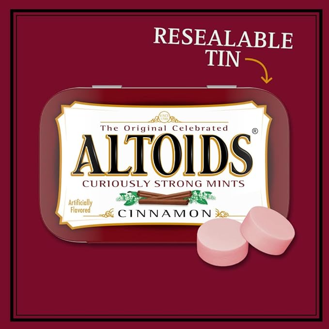 ALTOIDS Classic Cinnamon Hard Candy Breath Mints Bulk, 1.76 oz Tin (Pack of 12)