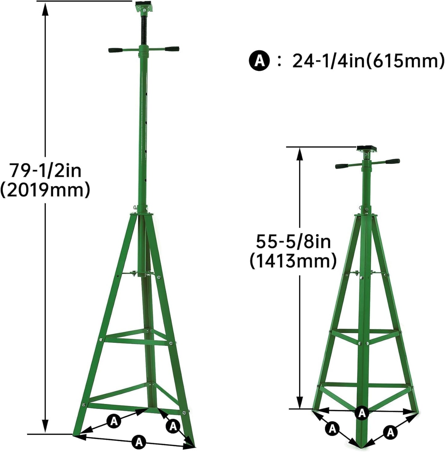 KUAFU 55.62"-79.48" Automotive Under Hoist Jack Stand 2 Ton High Lift Transmission Mount Jack Stand for Repair Shops Garages Steel Powder Coated Green