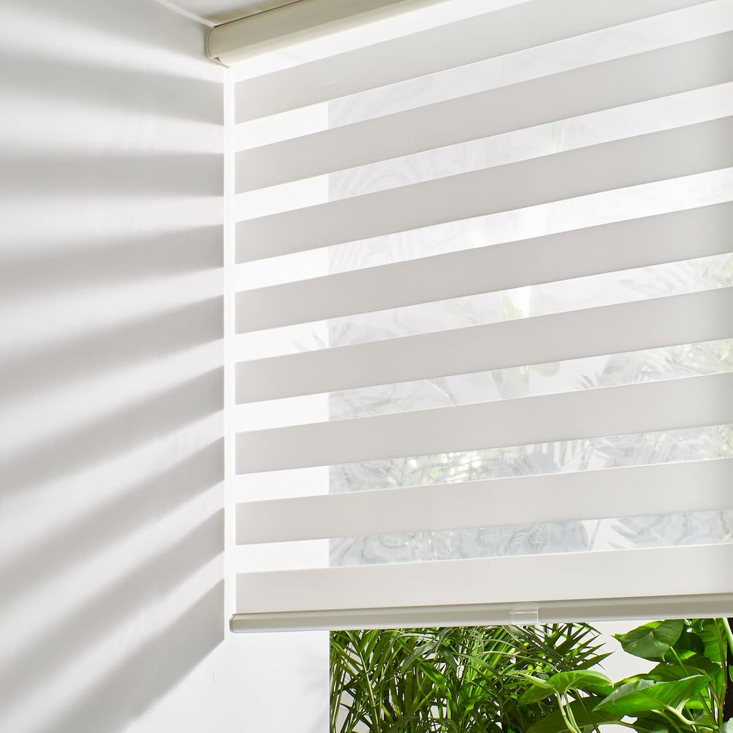 Persilux Cordless Zebra Blinds for Indoor Windows, Free-Stop Zebra Blinds Cordless, Light Filtering Sheer Shades Dual Layer for Day and Night, Zebra Roller Shades for Home (35.25" W X 64" H, Cream)