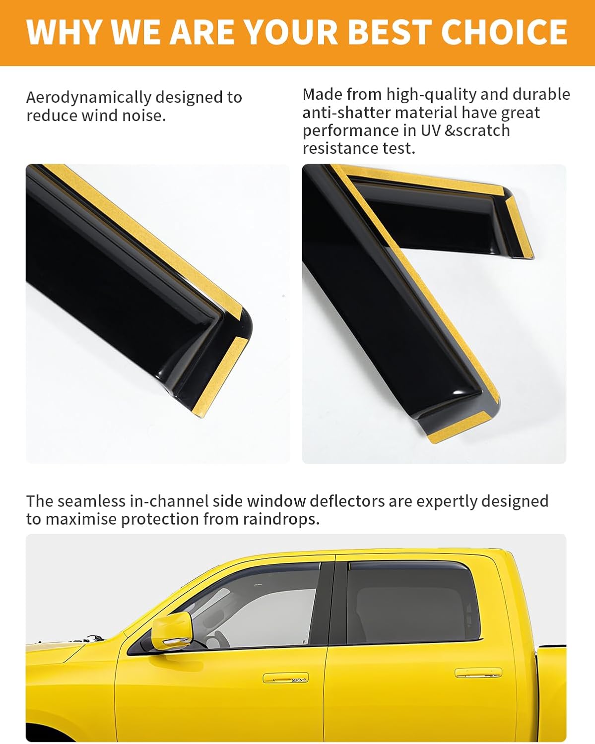 in-Channel Window Rain Guards Fit for Truck Dodge RAM 2009-2018 Crew Cab Mega Cab Extra Durable Window Deflectors Vent Visors Shades Car Accessories Visors Rain Guards