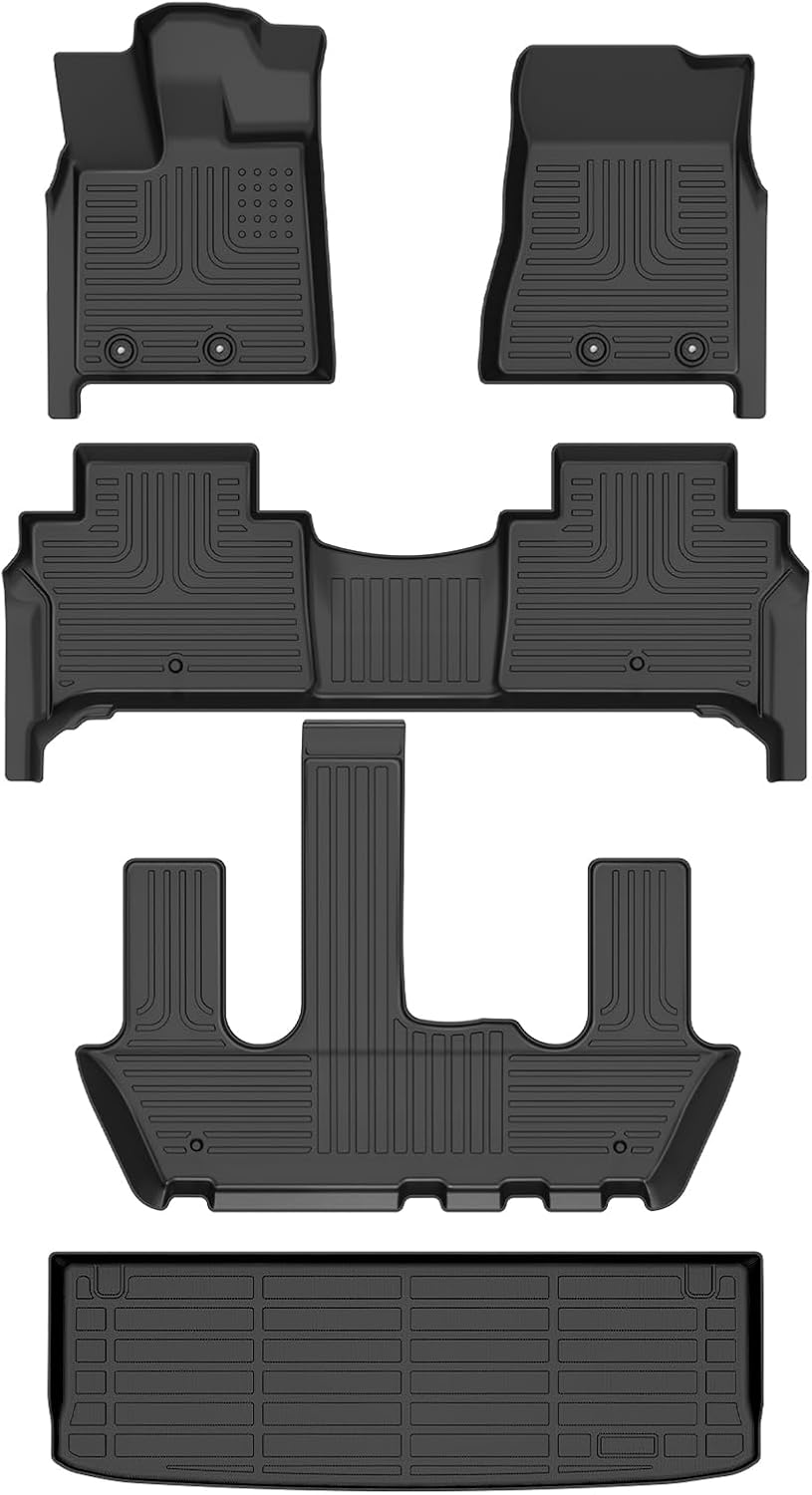 Wayhigh-All Weather Floor Mats and Cargo Mat Set Fit for 2025 Nissan Armada/Infiniti QX80 7 Seats (Bucket Seat) TPE Car Mats Waterproof Heavy Duty Rubber Floor Liners for Armada 2025 Accessories