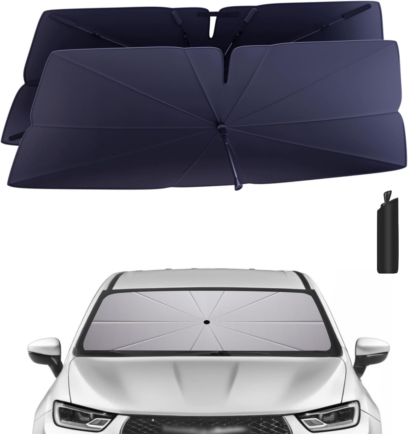 Windshield Sun Shade Umbrella for 2017-2025 Chrysler Pacifica Accessories: Custom Fit 240T Silver, Double Thickened, Foldable Sunshade Window Sun Visor, Ultimate 99% UV Blocking for Touring, Limited