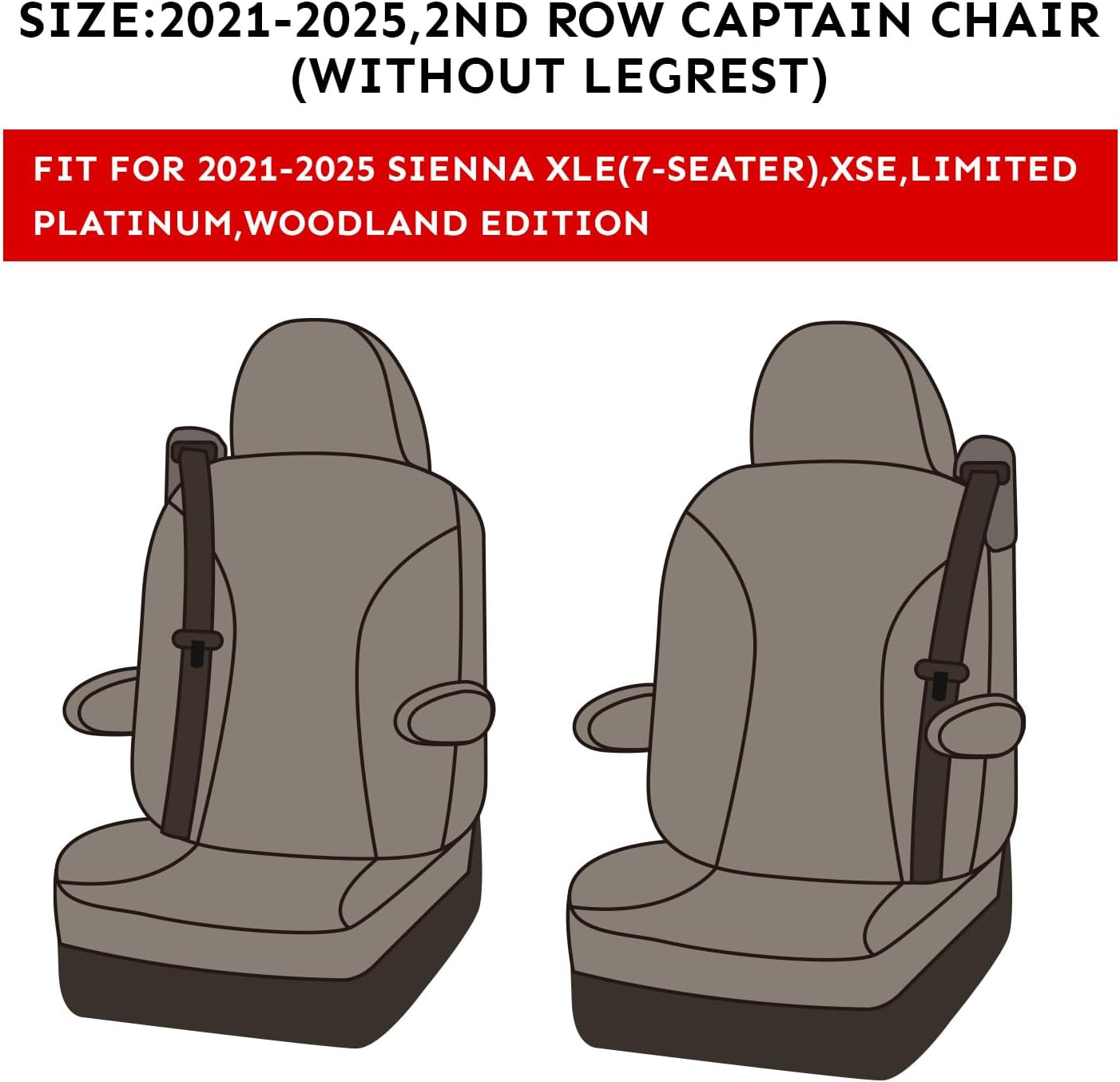 EKR Sienna Seat Covers for 2021-2025 Toyota Sienna XLE,XSE,Limited,Platinum,7 Seats,2nd Row Captain Chairs W/NO Legrest,Waterproof Seat Covers Full Set for Cars,Car Seat Protectors-Leather(Burgundy)