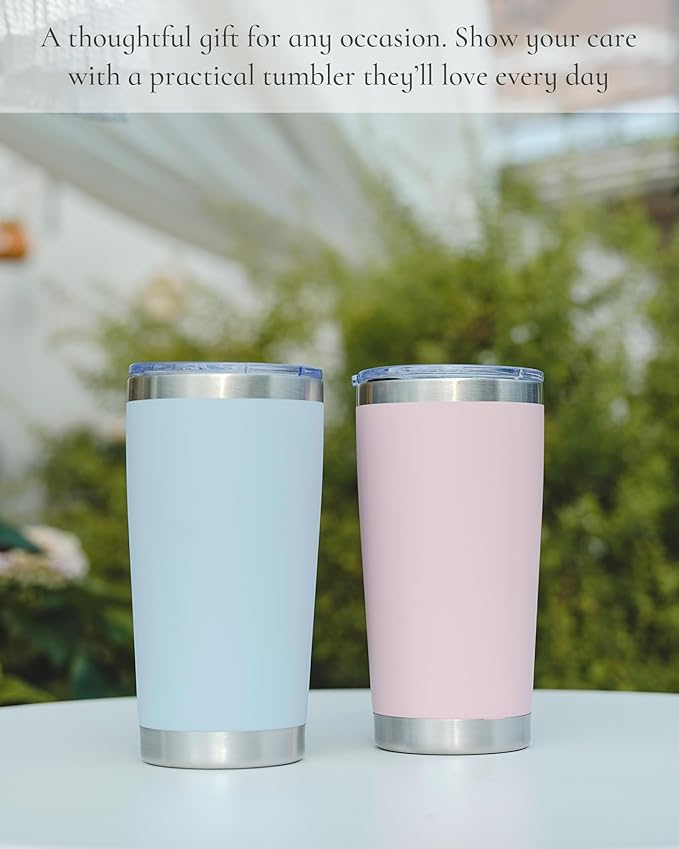 Travel Coffee Tumbler 20oz, 1 Pack Leakproof Travel Coffee Mug with Lid and Straw, Stainless Steel Double Wall Vacuum Insulated Tumbler for Hot/Iced Drinks (Textured Matte, Light Blue)