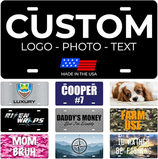 Personalized Custom Vanity License Plate for Cars & Trucks - Decorative Novelty Auto Accessory for Garage, Bar, or Home Display - Upload Your Logo for Your Business (Solid Color)