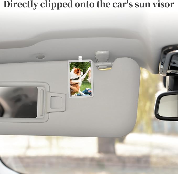 4 Pcs Car Visor Picture Holder, 2.36 x 3.54 Inch Acrylic Personalized Car Accessories with Photo Visor Clip, Magnetic Picture Frame Suitable for Adding Family or Personal Photos