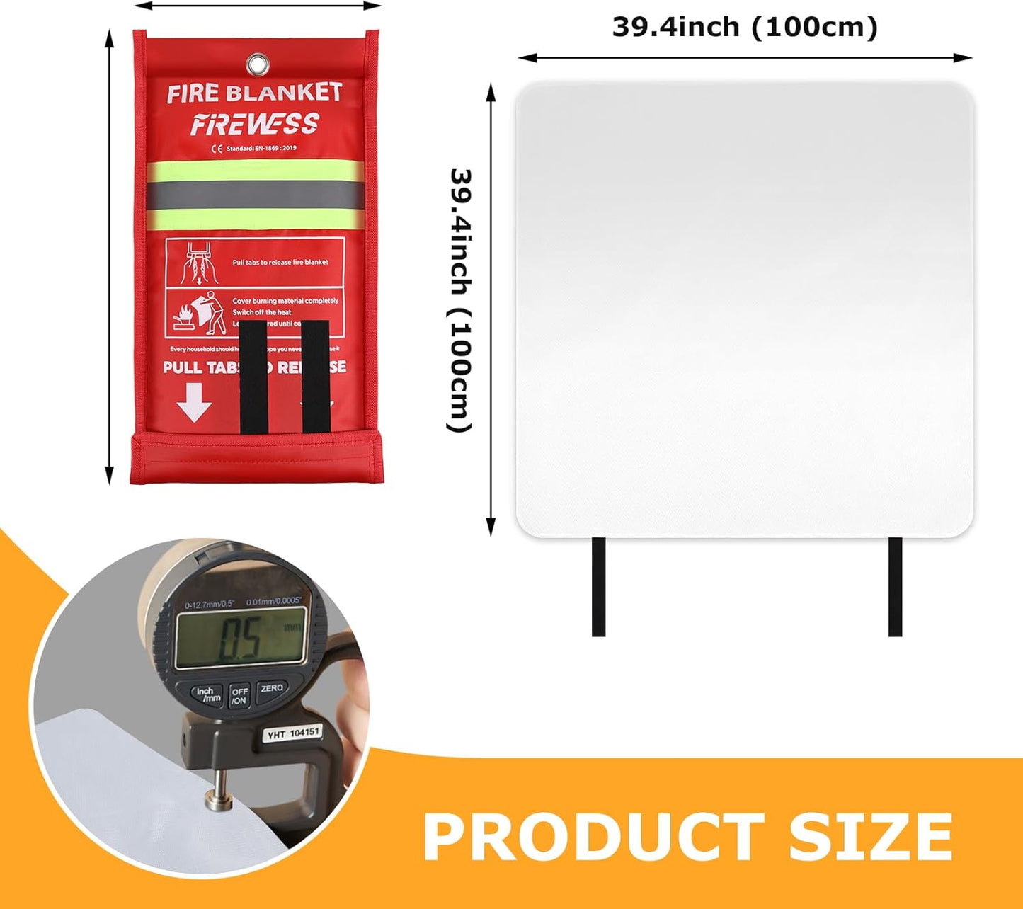 Emergency Fire Blanket, 1 Pack Fiberglass Flame Retardant Fire Blankets Emergency for Home, Kitchen, Car, Office, Grill, 39.4X 39.4inch Fire Extinguisher Blanket