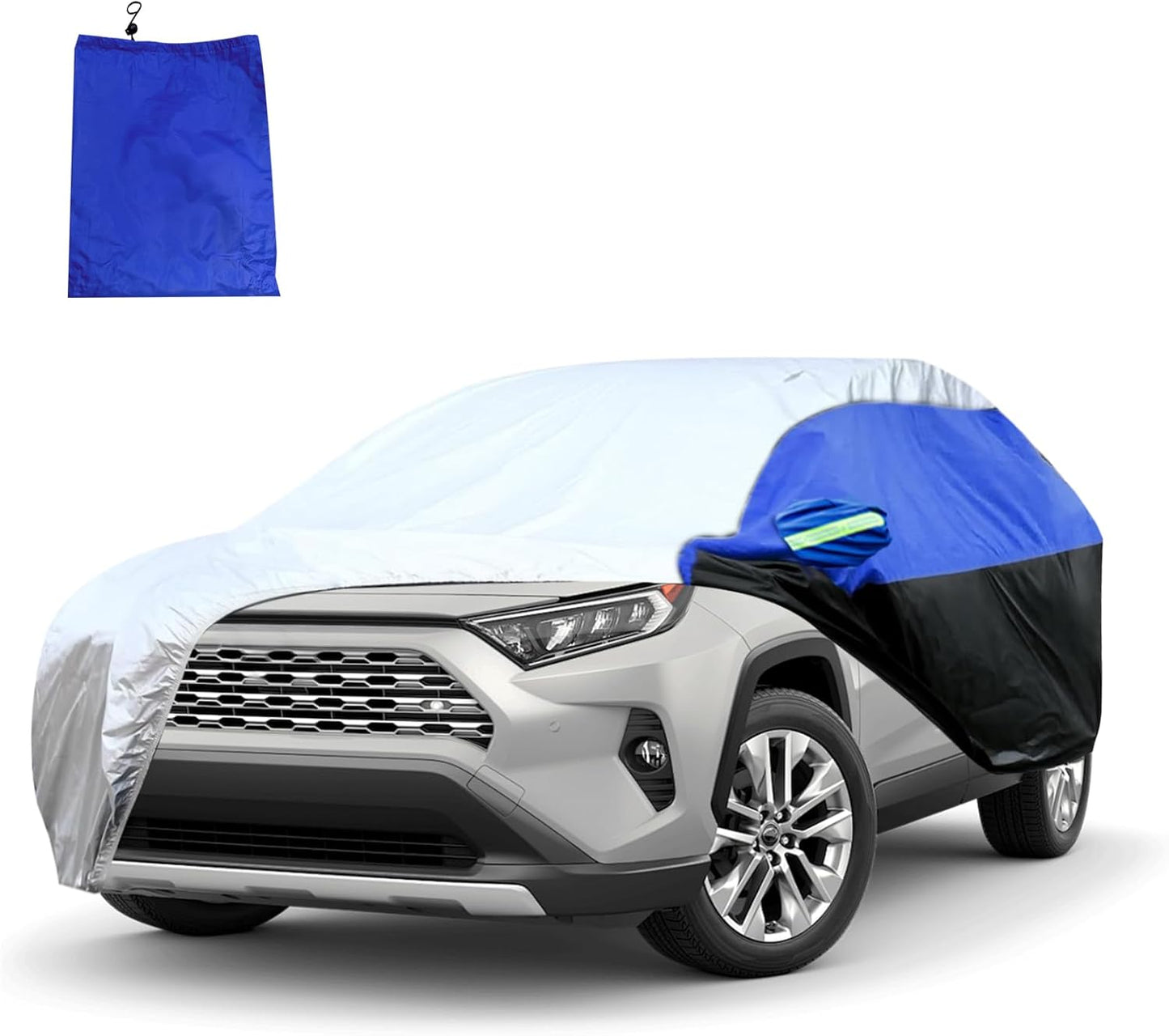 Car Cover for SUV Waterproof All Weather Snowproof UV Windproof Outdoor Full Car Jacket with Elastic Edges Adjustable Straps