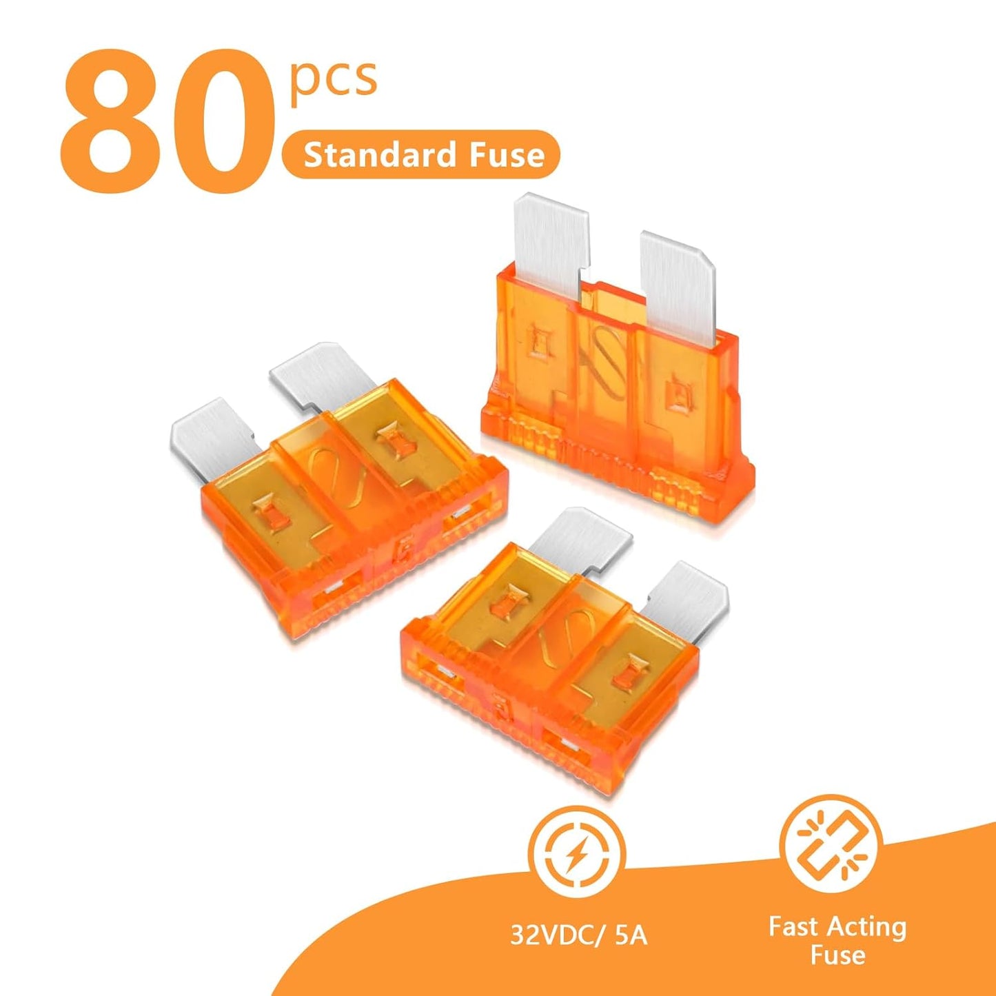 (80Pcs) 5 Amp Standard Fuse, 5A Car Blade Fuses for Car/RV/Truck/SUV/Motorcycle/Boat