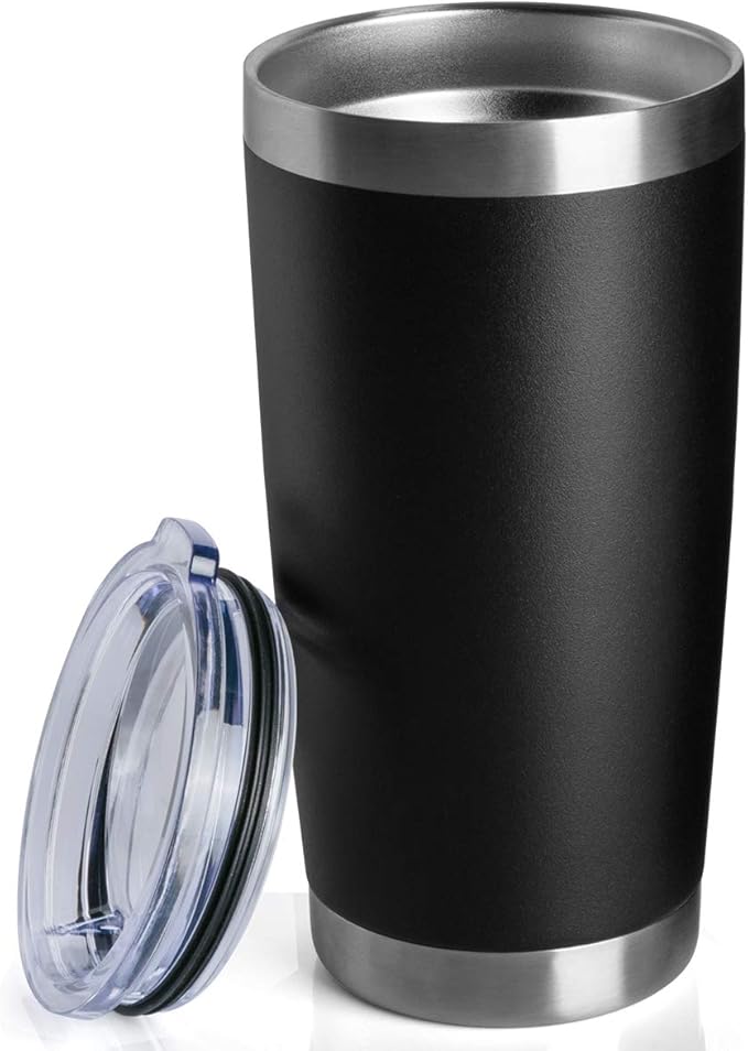 8 pack 20 OZ Double Wall Stainless Steel Vacuum Insulated Tumbler Coffee Travel Mug With Lid, Durable Powder Coated Insulated Coffee Cup for Cold & Hot Drinks (Black, 8 pack)