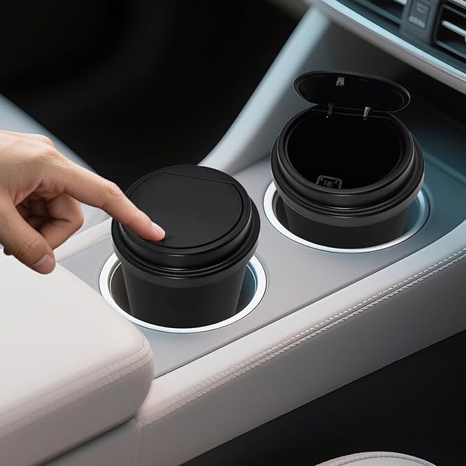 Car Trash Can Bin with Lid - 2 Pack Mini Car Garbage Can Cup Holder-Black Small Leakproof Vehicle Trash Bin-Automotive Organizers and Storage for Back Seat Door SUV Accessories