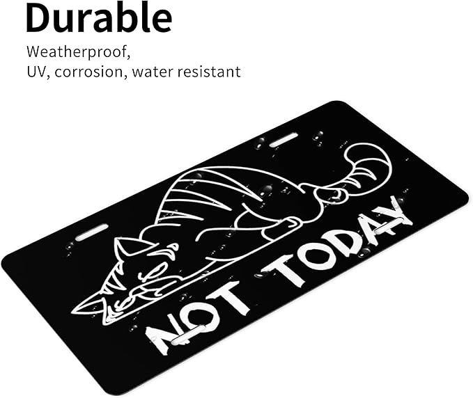 Front License Plate Not Today Vanity Plates Aluminum Metal Decorative Car Tag Tired Cat Novelty License Plate Cover for Men Women ‎6 * 12 in (4 Holes)