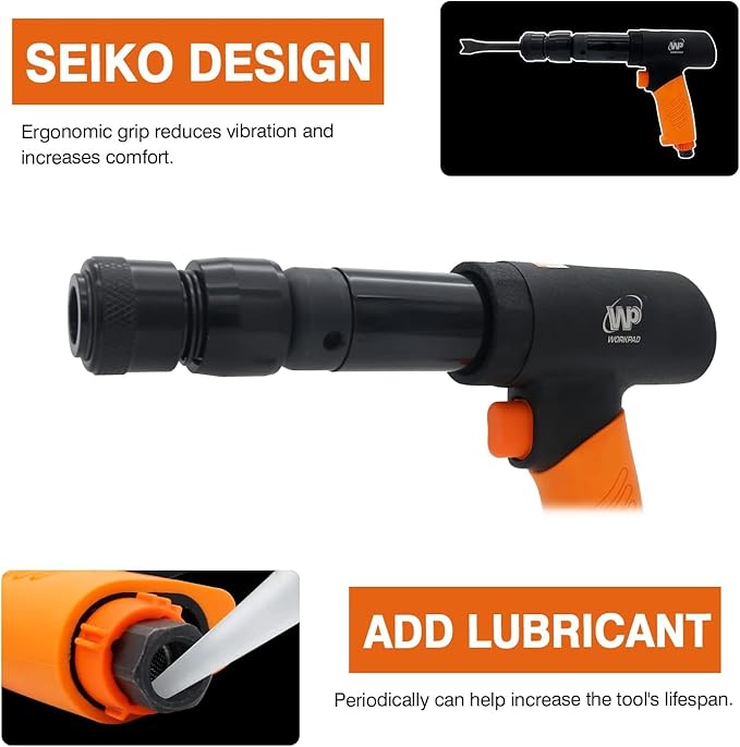 Air hammer,WP WORKPAD 270mm long barrel air chisel kit with 4pcs chisels with quick change retainer air chisel for shoveling and cutting