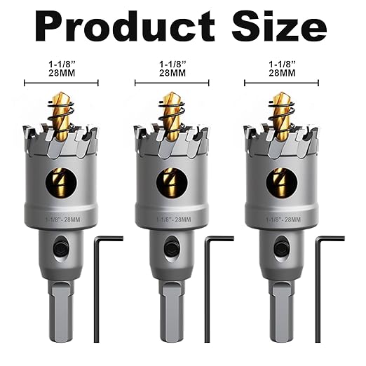 Metal Hole Saw 1-1/8" (28mm) 3Pcs Set Heavy Duty Tungsten Carbide Tipped Hole Cutters Set with L-flench, for Steel Iron,Aluminum,Stainless stell,Plastic