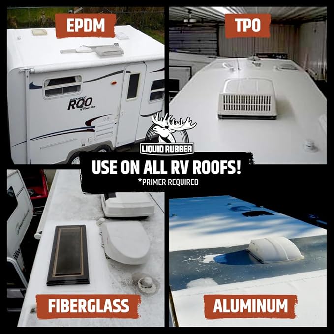 Liquid Rubber RV Roof Sealant- Professional-Grade Solar Reflective Flexible Waterproof Membrane Coating for EPDM, TPO, Fiberglass & Aluminum Camper & Travel Trailers- Brilliant White, 5 Gallon