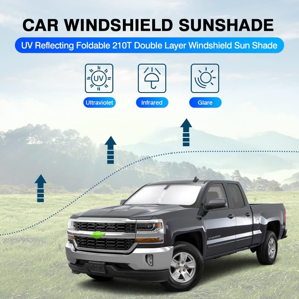 KUST Windshield Sun Shade for 1999-2006 Chevrolet/Chevy Silverado 1500 Accessories Truck (Extended Cab) Sunshade Window Sun Visor Protector Foldable Blocks UV Rays Keep Your Car Cooler