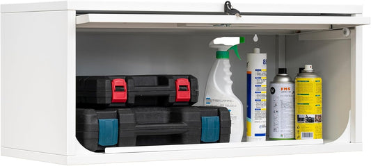 Metal Storage Cabinet White Wall Cabinets with Locking Door - Wall Mounted Storage Cabinet for Garage Warehouse Home Office - Assembly Required