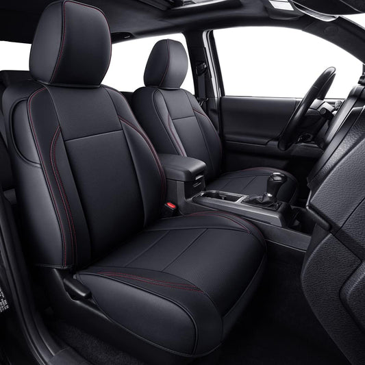 LUCKYMAN CLUB Tacoma Custom Fit Seat Covers for 2024 2025 Tacoma Crew Cab with Faux Leather (Black & Red)