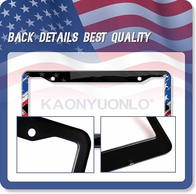1PCS American Flag License Plate Frame Holder - USA Stars and Stripes Auto Universal Aluminum Matte Car Tag Holder Covers with Sticker & Screws for Men