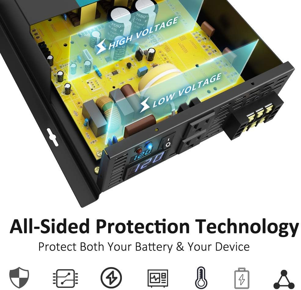 WZRELB Home Power Supply Off Grid Pure Sine Wave 12Vdc to 120Vac 60Hz 4000W Power inverter Off Grid Application Power Converter, (RBP400012B1)