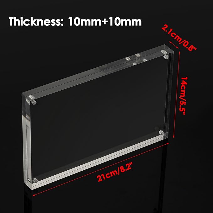 JUXYES 8.5 x 5.5 Clear Acrylic Business License Frame Magnetic Certificate Display Frame, Acrylic Sandwich Frames Frameless Picture Frame Tabletop Magnetic Frames for Business License Certificate, 2 Pack