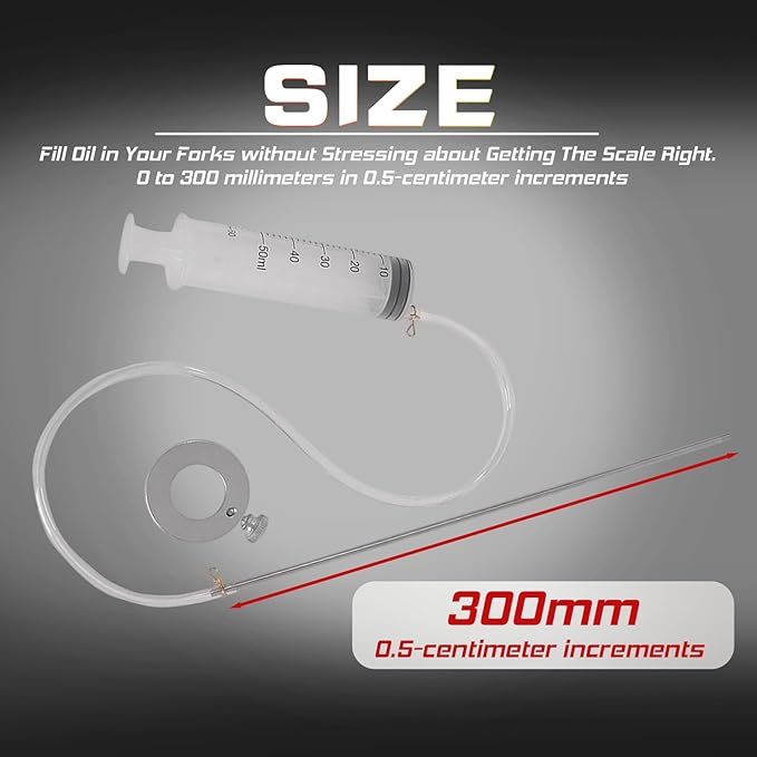 Motorcycle Fork Oil Level Tool, Upgraded Fork Oil Level Gauge Ergonomic Oil Syringe with Precision Wide Range Gauge, Precision Adjustable Tabs & Reinforced Tubing